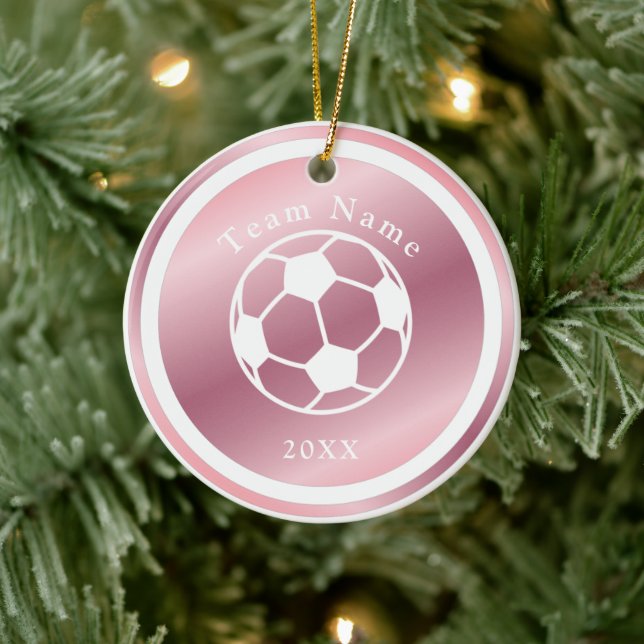 Rose Gold Girls Fußball Mannschaftsname & Jahr Ros Keramik Ornament (Baum)