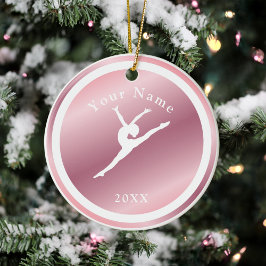 Rose Gold Girls Gymnastik Thema Name & Jahr Rosa Keramik Ornament