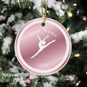 Rose Gold Girls Gymnastik Thema Name & Jahr Rosa Keramik Ornament