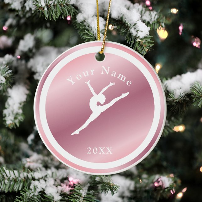 Rose Gold Girls Gymnastik Thema Name & Jahr Rosa Keramik Ornament (Von Creator hochgeladen)