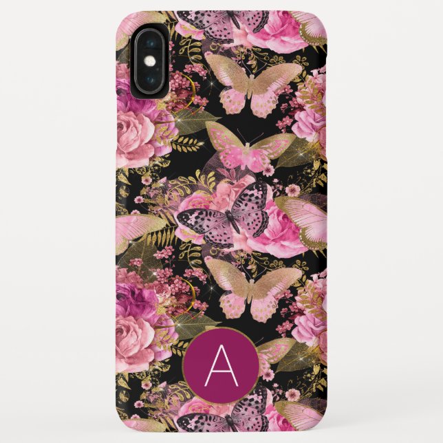 Rose Gold Girly Floral Butterfly Muster Case-Mate iPhone Hülle (Rückseite)
