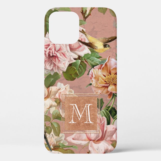 Rose Gold Girly Floral Dusty Case-Mate iPhone Hülle (Rückseite)