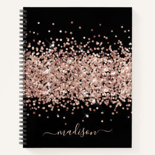 Rose Gold Girly Glitter Rosa Schwarzes Monogramm Notizbuch