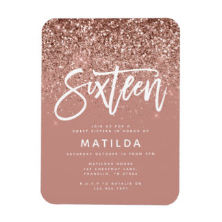 Rose Gold Girly Glitzer Moderne süße 16 Geburtstag Magnet