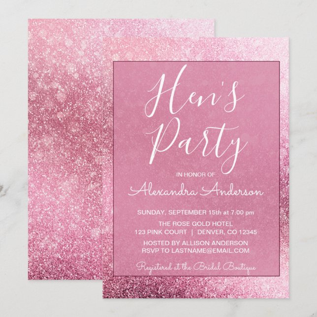 Rose Gold Girly Glitzer Sparkle Hens Party Einladung (Vorne/Hinten)