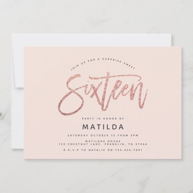Rose Gold Girly Glitzer Überraschung Süßes 16 Gebu (Vorderseite)