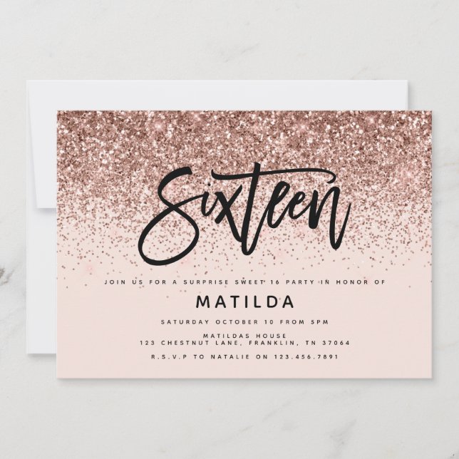 Rose Gold Girly Glitzer Überraschung Süßes 16 Gebu (Vorderseite)