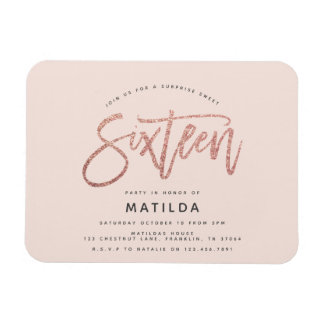 Rose Gold Girly Glitzer Überraschung Süßes 16 Gebu Magnet