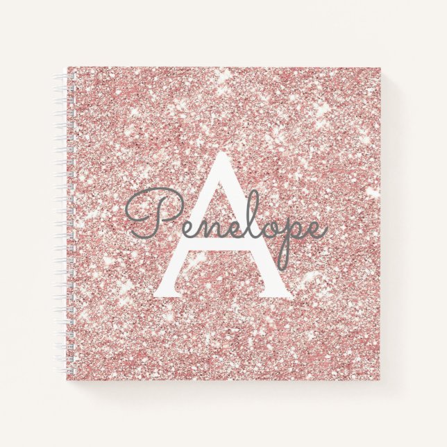 Rose Gold Girly Sparkle Monogram Sketchbook Notizbuch (Vorderseite)