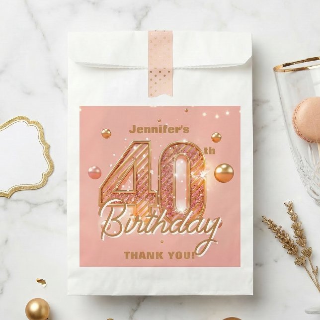 Rose Gold Glam 40th Birthday Thank You Geschenktütchen (Von Creator hochgeladen)