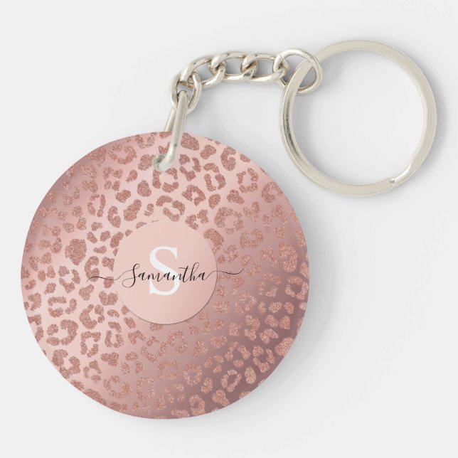 Rose Gold Glam Animal Print Glitterie Schlüsselanhänger (Rückseite)