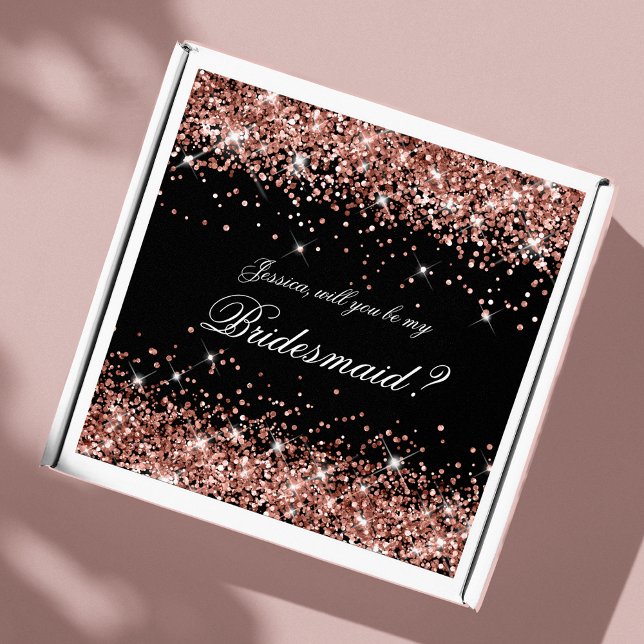 Rose Gold Glam Black Bridesmaid Vorschlag Geschenk Aufkleber (Von Creator hochgeladen)