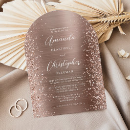 Rose Gold Glam Brushed Metal Glitzer Arch Wedding Einladung