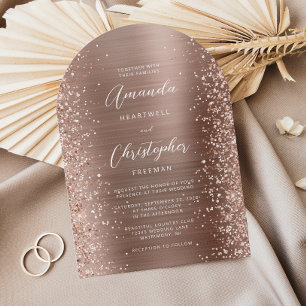 Rose Gold Glam Brushed Metal Glitzer Arch Wedding Einladung