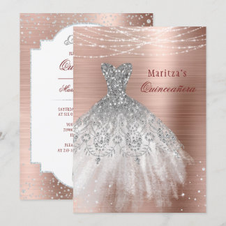 Rose Gold Glam Diamond Sparkle Quinceañera Einladung