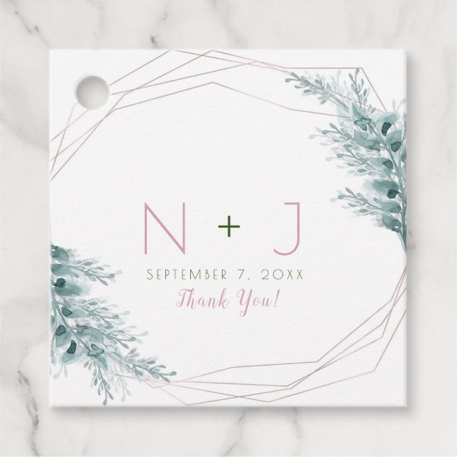 Rose Gold Glam Geometric Botanical Wedding Geschenkanhänger (Vorderseite)