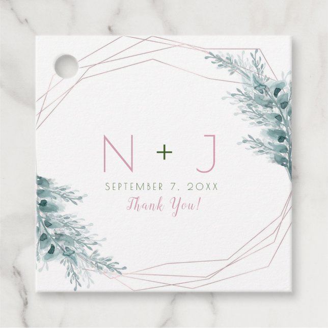 Rose Gold Glam Geometric Botanical Wedding Geschenkanhänger (Vorderseite)