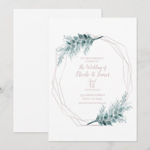 Rose Gold Glam Geometrischer Botanischer Hochzeit Einladung