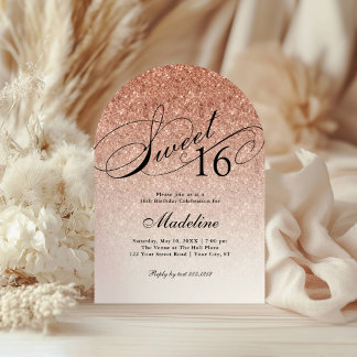 Rose Gold Glam Glitzer Arched Sweet 16 Einladung