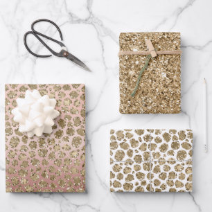 Rose Gold Glam Glitzer Leopard Geschenkpapier Set
