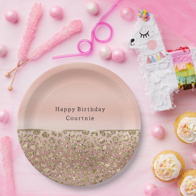 Rose Gold Glam Glitzer Leopard Pappteller (Party)