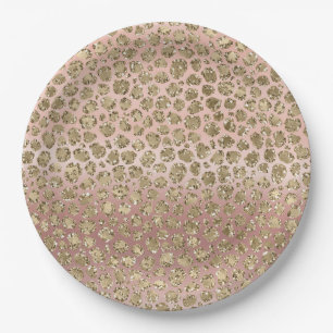 Rose Gold Glam Glitzer Leopard Pappteller