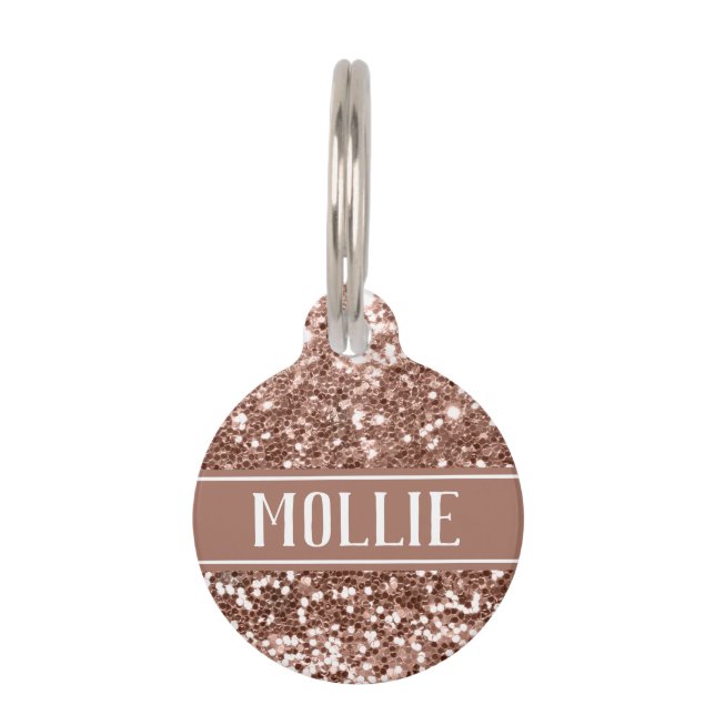 Rose Gold Glam Glitzer Name und Anschrift Haustiermarke (Vorderseite)