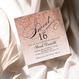 Rose Gold Glam Glitzer Sweet 16 Square Einladung