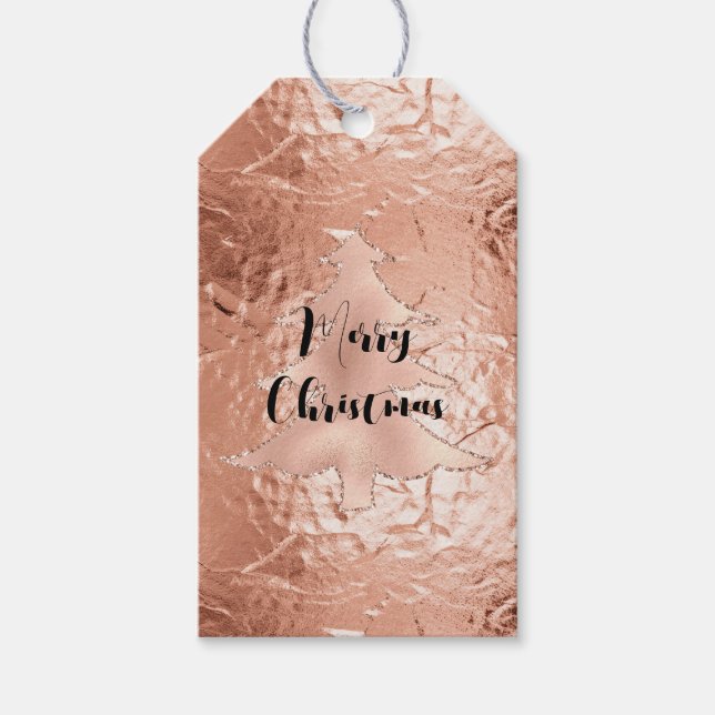 Rose Gold Glam Glitzer Weihnachtsbaum Geschenkanhänger (Vorderseite)
