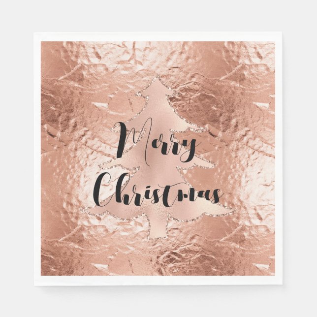 Rose Gold Glam Glitzer Weihnachtsbaum Serviette (Vorderseite)