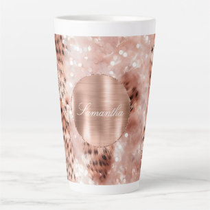 Rose Gold Glam Leopard Glitzer Personalisiert Milchtasse