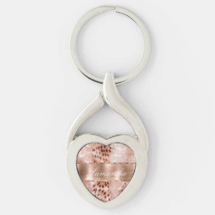 Rose Gold Glam Leopard Glitzer Schlüsselanhänger