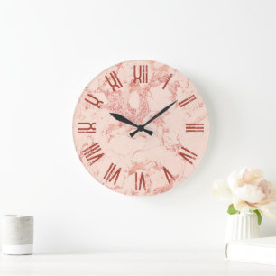 Rose Gold Glam Marble Retro Grunge römische Zahlen Große Wanduhr