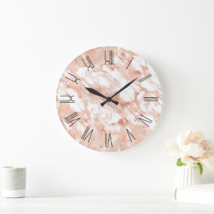Rose Gold Glam Marmor Retro Römische Ziffern Große Wanduhr