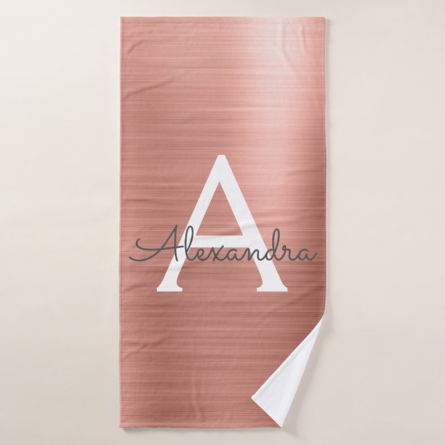 Rose Gold Glam Metallic Monogram Badehandtuch (Badehandtuch)