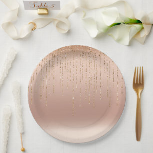 Rose Gold Glam Peach Sparkle Strings Hochzeit Pappteller
