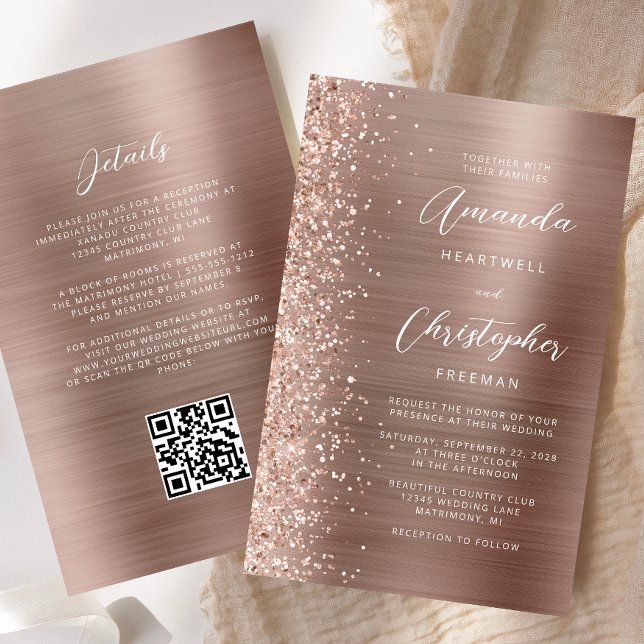 Rose Gold Glam QR Code Einladung Hochzeitsfeiern (Von Creator hochgeladen)