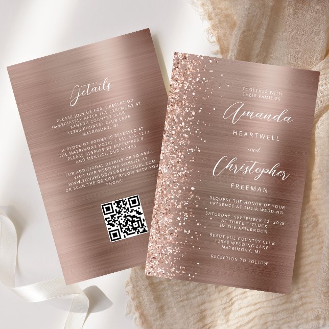 Rose Gold Glam QR Code Einladung Hochzeitsfeiern (Von Creator hochgeladen)