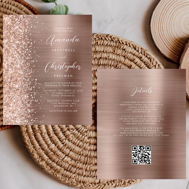 Rose Gold Glam QR Code Einladung Hochzeitsfeiern (Von Creator hochgeladen)