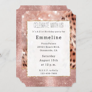 Rose Gold Glam Sparkah Cheetah Einladung
