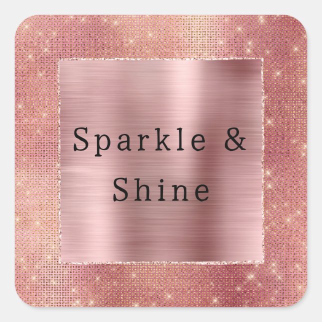Rose Gold Glam Sparkle Quadratischer Aufkleber (Vorderseite)