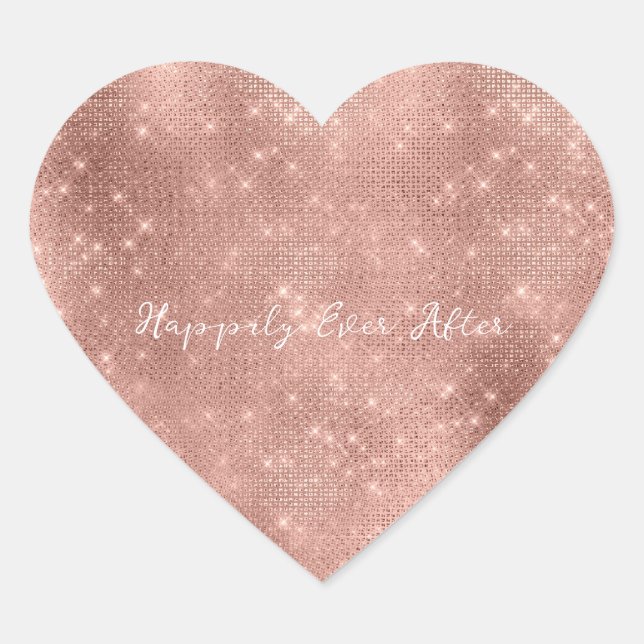Rose Gold Glam Sparkle Wedding Herz-Aufkleber (Vorderseite)