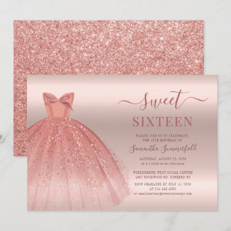 Rose Gold Glam Sweet 16 Geburtstagsschrift Einladung
