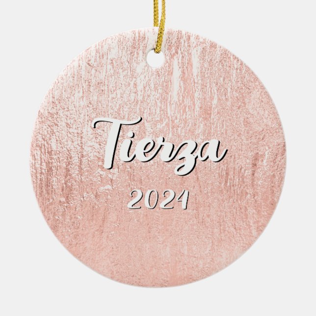 Rose Gold Glam Textur Personalisiert Keramik Ornament (Vorne)