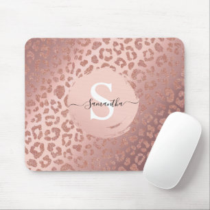 Rose Gold Glamour-Tierdruck Glitter-Pinsel-Monogra Mousepad