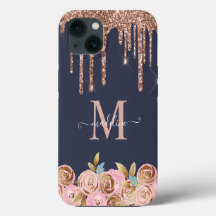 Rose Gold Glanz Glamour Glitter Tropfen Monogramm iPhone 13 Hülle