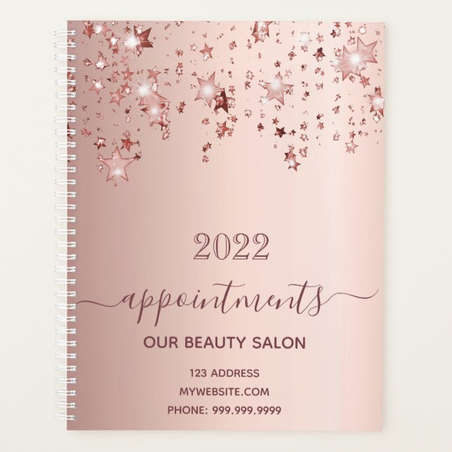 Rose Gold glänzende Stars Salon Termine 2025 Planer (Vorderseite)