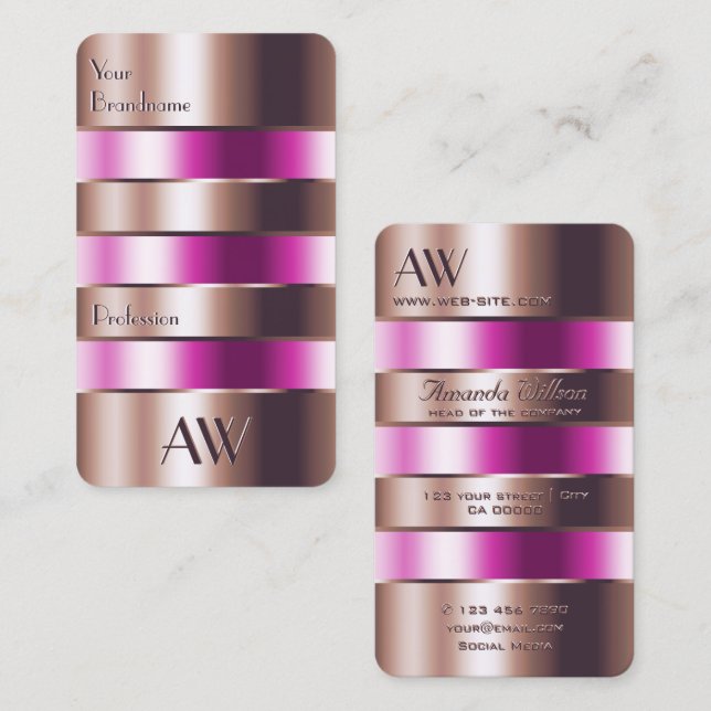 Rose Gold Glass Look Pink Fluids Imitate 3D Initia Visitenkarte (Vorne/Hinten)