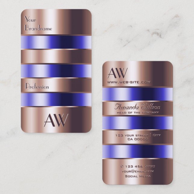 Rose Gold Glass Optics Blue Fluids Imitate 3D Buch Visitenkarte (Vorne/Hinten)