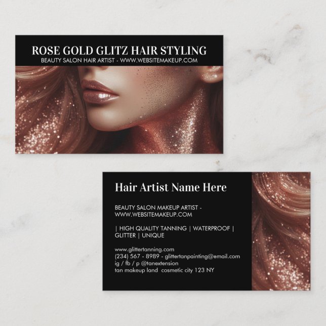 Rose Gold Glit Hair Stylist Artist Foto Visitenkarte (Vorne/Hinten)